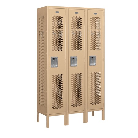Salsbury Industries 1 Tier Vented Locker, 36"Wx66"Hx12"D, 3 Door, Tan, Unassembled 71352TN-U